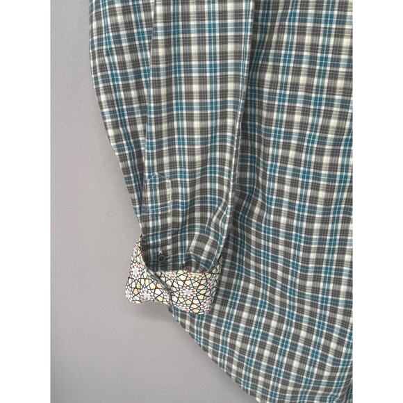 Robert Graham Shirt Mens Medium Blue Gray Plaid Long Sleeve Button Flip Cuffs - Picture 3 of 15